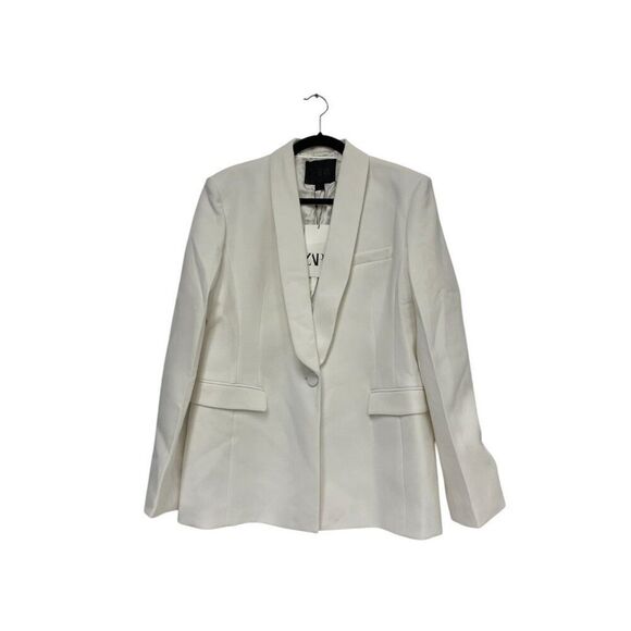 Zara Womens Tuxedo Blazer Suit XL White Satin Lapels Single Breast 2389/198 NWT - Picture 2 of 16